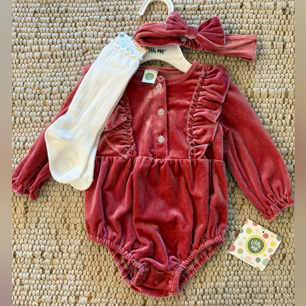 Pink Romper with Matching Headband and stockings